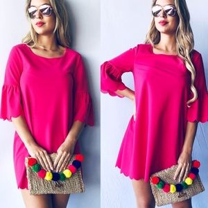 Bohemian Fuchsia Scallop Hem Minimalist Mini Dress